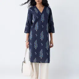 Utsa by Westside Indigo Botanical Design Cotton Straight Kurta-image-21