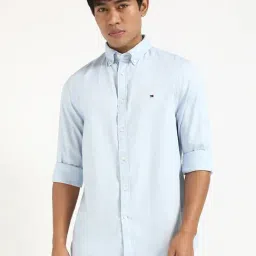 Tommy Hilfiger Breezy Blue Cotton Regular Fit Self Pattern Shirt-picture-10