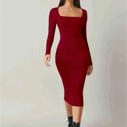 ZEROZABAR Square Neck Bodycon Midi Dress-picture-26