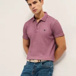 The Bear House Pink Cotton Slim fit Textured Polo Shirt-picture-30