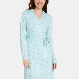 Zivame Light Blue Printed Robe-picture-24