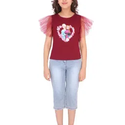 Cutecumber Kids Maroon Printed Top image 4