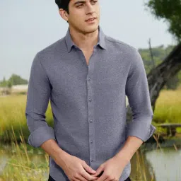 Campus Sutra Blue Polycotton Regular Fit Textured Shirt-picture-48