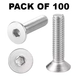 APL Allen CSK Bolt 9.53x25.40 mm (3/8x1 inch) Stainless Steel Fully Threaded A2 Grade Chrome Finished (Pack of 100) image 2
