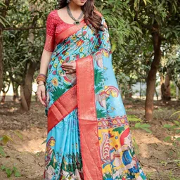 MAHARANI COUTURE Kalamkari Art Silk Jamdani Saree image 3
