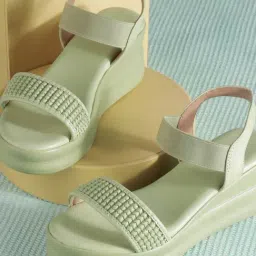 Mochi Women's Green Sling Back Sandals-picture-41