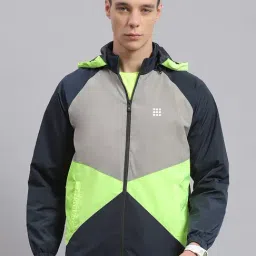 Rock.it Navy Regular Fit Colour Block Hooded Jacket-picture-31