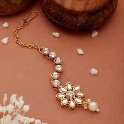 Aatmana Kundan Stone-Studded & Pearl Drop White Maang Tikka for Women & Girls-picture-10