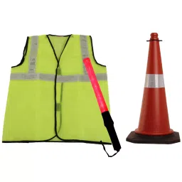 Ladwa Traffic Safety Cone & Reflective Jacket with Light Stick Baton Polyvinyl Chloride Green, LD-07 image 2