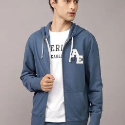 American Eagle Navy Regular Fit Logo Printed Hooded Sweatshirt-picture-0