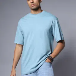High Star Light Blue Relaxed Fit Cotton Crew T-Shirt-image-35