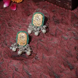 Dugran By Dugristyle Green & Orange Drop Earrings with Pearls and Natural Stones-picture-27