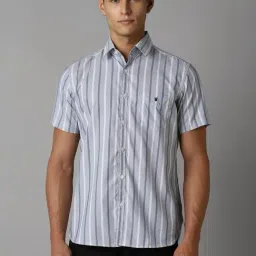 Louis Philippe Grey Cotton Slim Fit Striped Shirt-picture-22