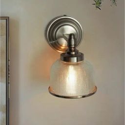FOS LIGHTING Satin Steel Wall Sconce with Rimmed Glass Shade-picture-22