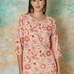 Melange by Lifestyle Peach Floral Print Straight Kurti-picture-10
