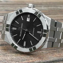 MAURICE LACROIX Men Black Dial & Silver Toned Stainless Steel Straps Watch-image-0