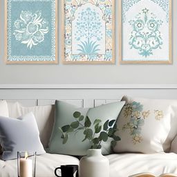 Kotart Brown, Blue & White 3 Pieces Floral And Botanical Wooden Wall Arts-picture-4