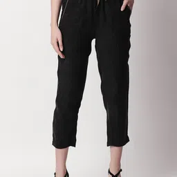 RAREISM Women Black Regular Fit Solid Cropped Regular Trousers-picture-22