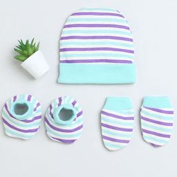 BUMZEE Infant Boys Striped Cotton Beanie With Mitten & Booties-picture-41