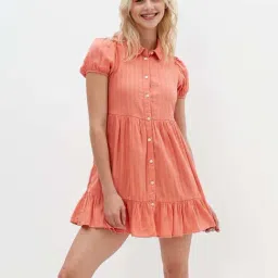 American Eagle Outfitters Orange Self Pattern A-Line Dress-image-72