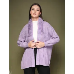 Mafadeny Purple Regular Fit Self Design Shrug-picture-38