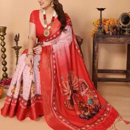 ALMAARI FASHION Ethnic Motifs Woven Design Pure Linen Banarasi Saree image 3