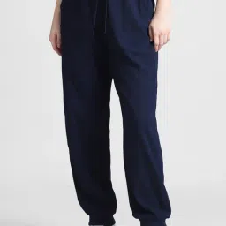 Only Navy Polyester Relaxed Fit High Rise Joggers-image-91