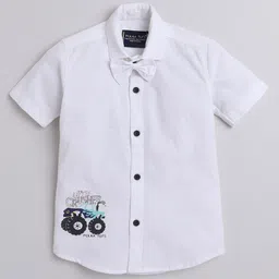 Polka Tots Cotton Regular Fit Little Crusher Printed & Diamond Embellished Bow Appliqued Shirt - White-picture-10