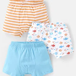 Babyhug 100% Cotton Knit Striped & Fish Printed Trunks Pack of 3 - Multicolour-image-94