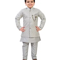 BT DEZINES Full Sleeves Flower Ethnic Motif Printed  Kurta Pyjama Waistcoat - Grey-picture-11