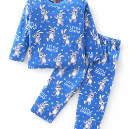 Babyhug Cotton Knit Full Sleeves Night Suit with Bunny Print - Blue-picture-12