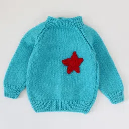 Woonie Full Sleeves Star Embroidered Crochet Sweater - Blue-picture-22