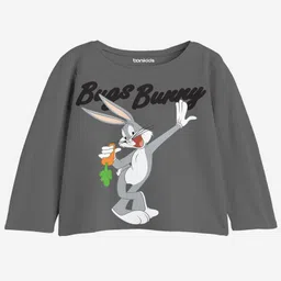 Bonkids Cotton Knit Looney Tunes Featuring Full Sleeves Bugs Bunny Printed Tee - Grey-picture-15