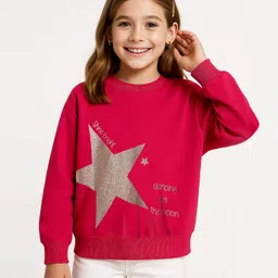 arias by lara dutta Arias Looper Knit Full Sleeves Sweatshirt with Star Glitter Print - Red-picture-15