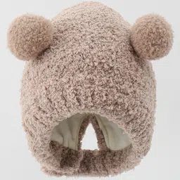 Babyhug Knitted Solid Woollen Cap With Pom Pom Tan - Diameter 12 cm-image-33