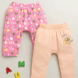 BUMZEE Cotton Knit Full Length Diaper Leggings With Floral Print Pack Of 2 - Pink & Tan-picture-11