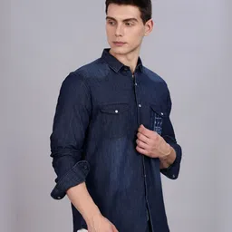 Kuons Avenue Men Solid Denim Spread Collar Shirt image 4