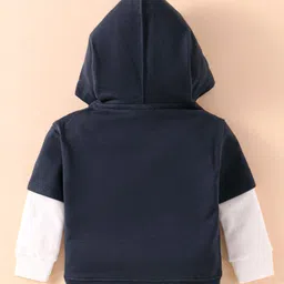Zero Cotton Knit Full Doctor Sleeves Hooded Sweatshirt with Text Embroidery & Kangaroo Pockets - Charcoal Grey image 2