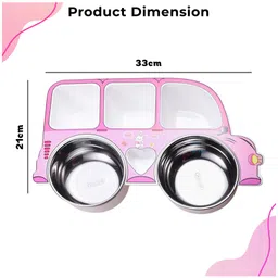 Bembika Stainless Steel Baby Feeding Plate Durable, Non-Toxic, Compact Kids Crockery Set with Safety Utensils for Tiny Hands, Easy to Clean, Perfect Baby Dinner Set-(Pink Car Design) image 3