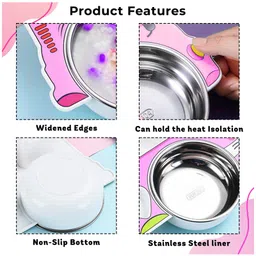 Bembika Stainless Steel Baby Feeding Plate Durable, Non-Toxic, Compact Kids Crockery Set with Safety Utensils for Tiny Hands, Easy to Clean, Perfect Baby Dinner Set-(Pink Car Design) image 4