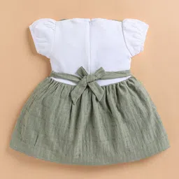 LACKii DOLL Girls Colourblocked Puff Sleeve Fit & Flare Dress image 3