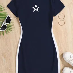 Kidotsav Girls Stars Print Round Neck Bodycon Dress-picture-36