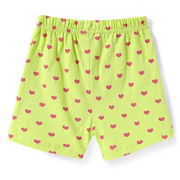 Babyhug Cotton Kit Frill Sleeves Co-ords Peter Pan Collared Front Open Shorts Night Suit with Hearts Print - Light Green image 5