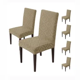 HOUSE OF QUIRK Set Of 6 Camel Brown Printed Chair Covers-image-44