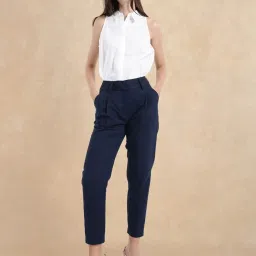 RAREISM Navy Cotton Blend Solid Trousers image 5