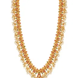 Peora Gold Plated Red Green Beads Studded Long Necklace Drop Earrings Set image 5