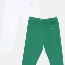 TWIN BIRDS Kids Green & White Cotton Regular Fit Leggings (Pack of 2)-image-43