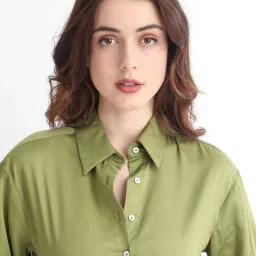 RAREISM Olive Cotton Solid Long Sleeves Top image 5