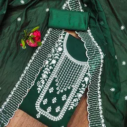 SAINOOR Floral Embroidered Organza Unstitched Dress Material-image-63