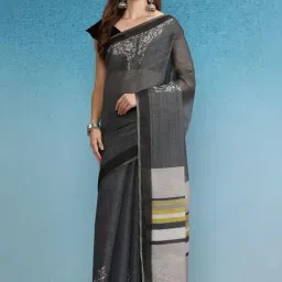 Silk Land Grey Printed Saree With Unstitched Blouse-picture-10
